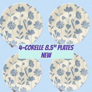 Floral Blue and White Plate Corelle Botanical stripes 8.5” 4-plates
